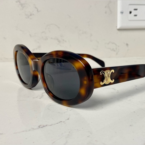 Celine Triomphe 52mm Oval Sunglasses in Havana Smoke (Brown Tortoise) - Picture 3 of 6